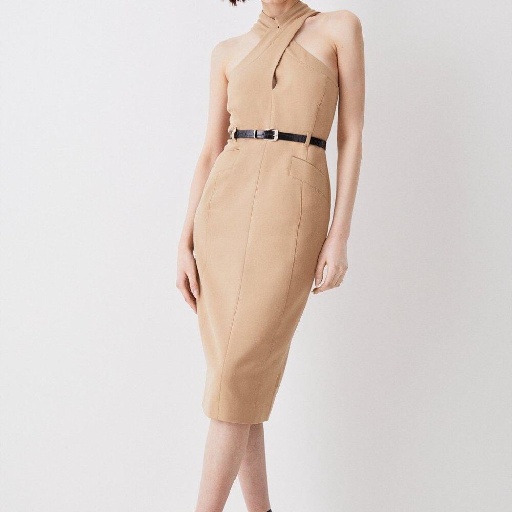 NWT KAREN MILLEN Forever Tailored Halter neck dress sz 8